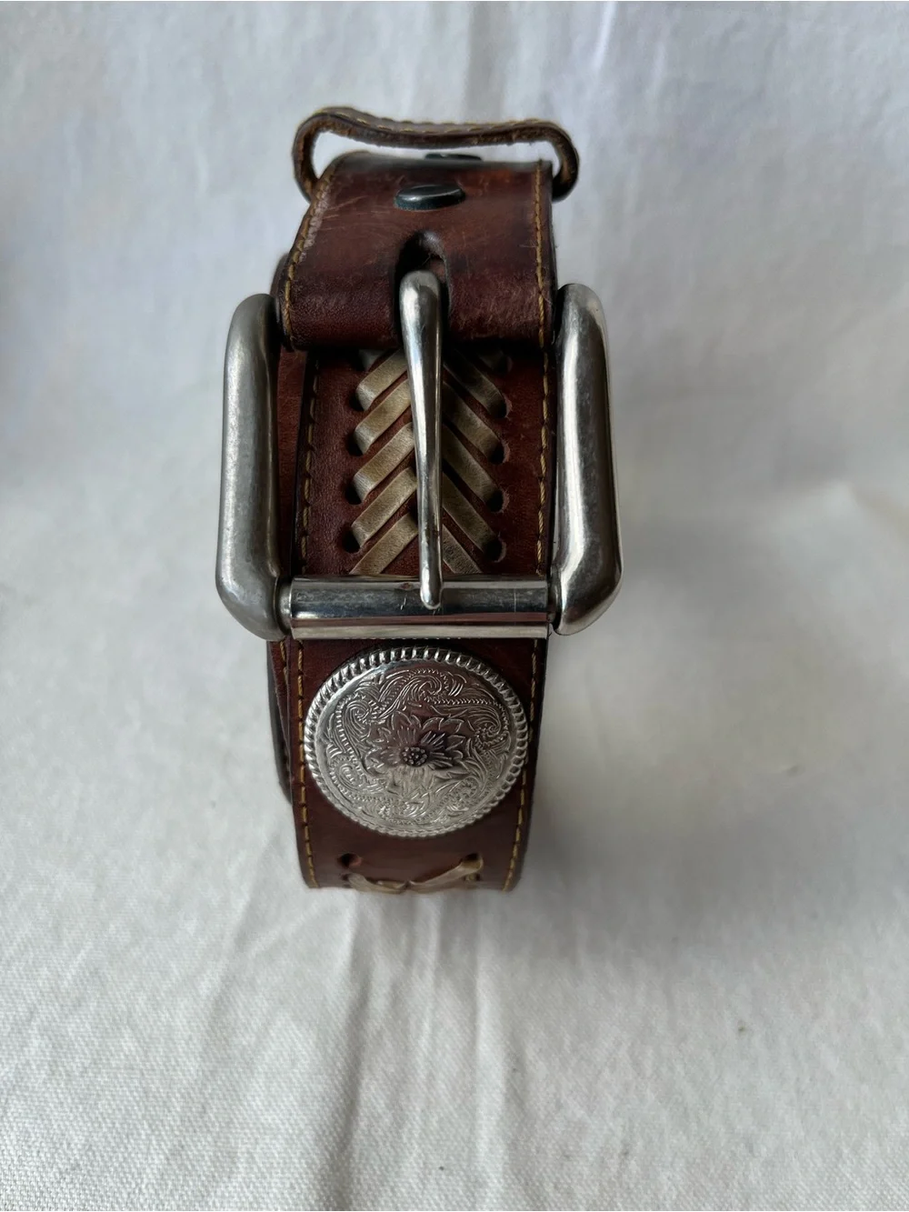 Source Unknown Brown Leather Braided Accent Belt with Silver-Tone Buckle